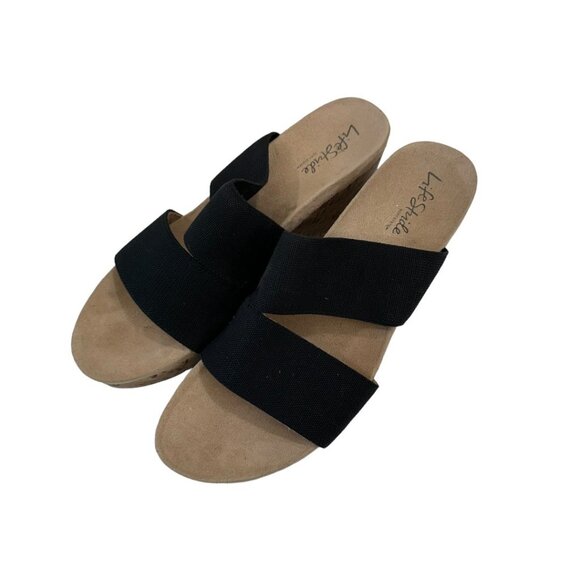 LifeStride Womens Black Elastic Cork Wedge Sandals Size 9W Casual Comfort Shoes - Picture 8 of 14